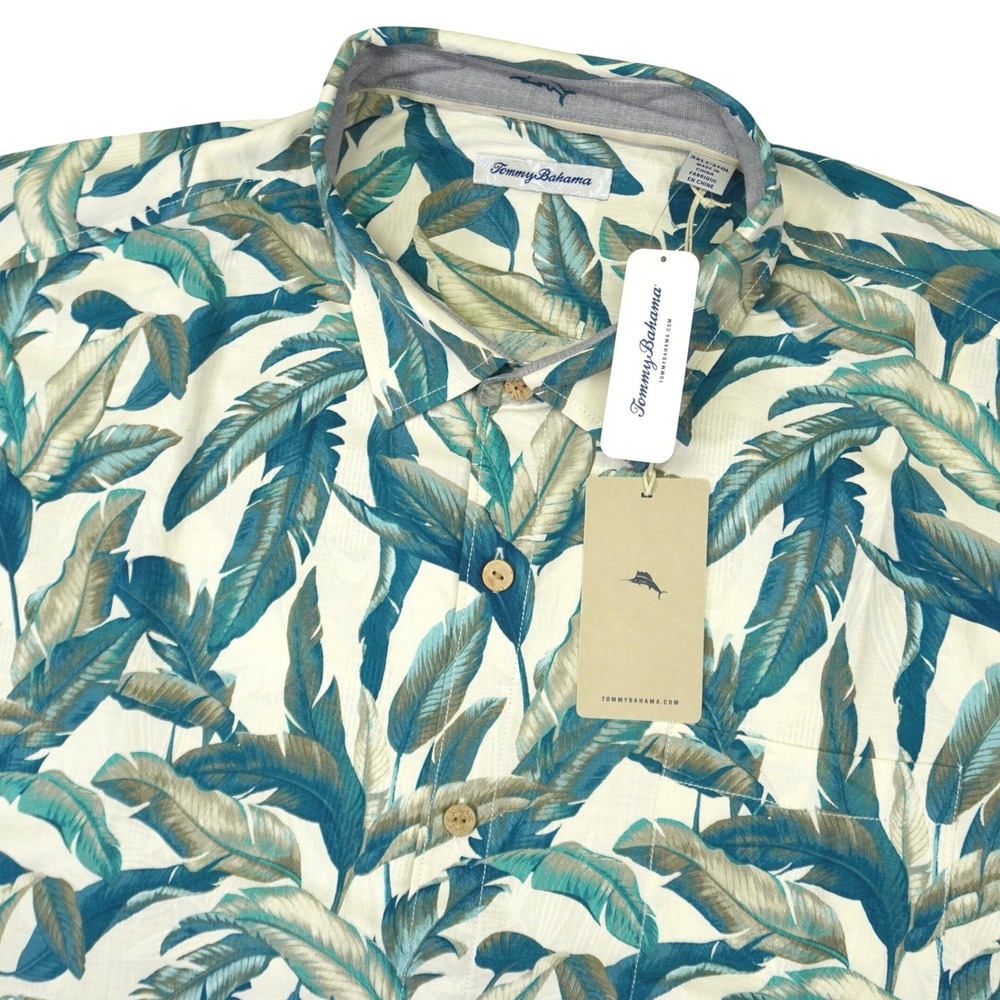 NEW Tommy Bahama Shirt Men 3XLB Frond Silk Hawaiian Tropical Leaf Print Vacation